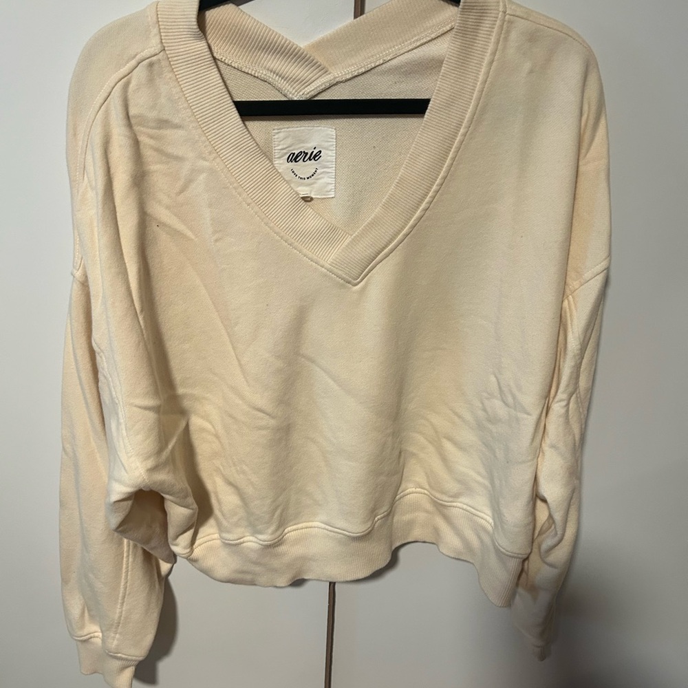Aerie Off-White V-Neck Sweatshirt